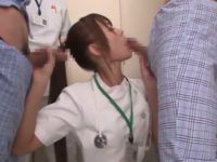 エレベーターでお漏らしする看護婦！興奮した患者たちがチ〇ポ出して抜いてもらう